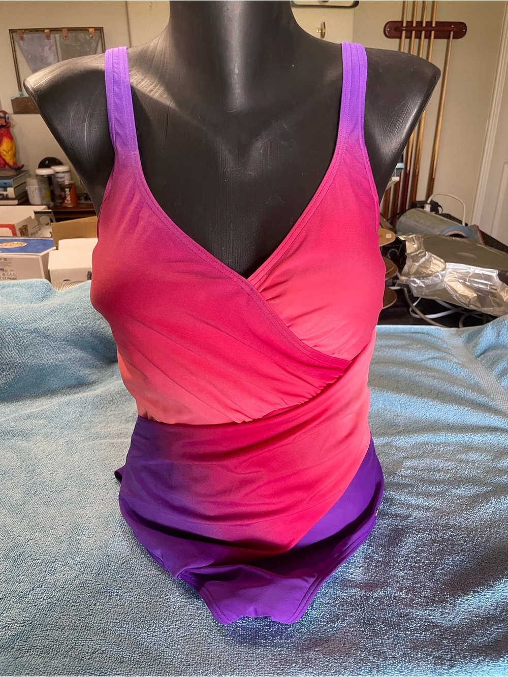 Gradient Pink to Purple Wrap-Front “Slimming” Swimsuit